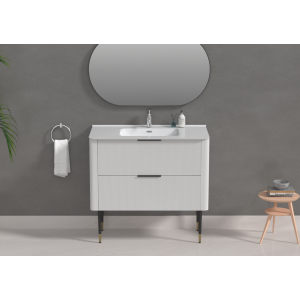 Line R-Corner Matte White All Drawers Vanity Cabinet Only